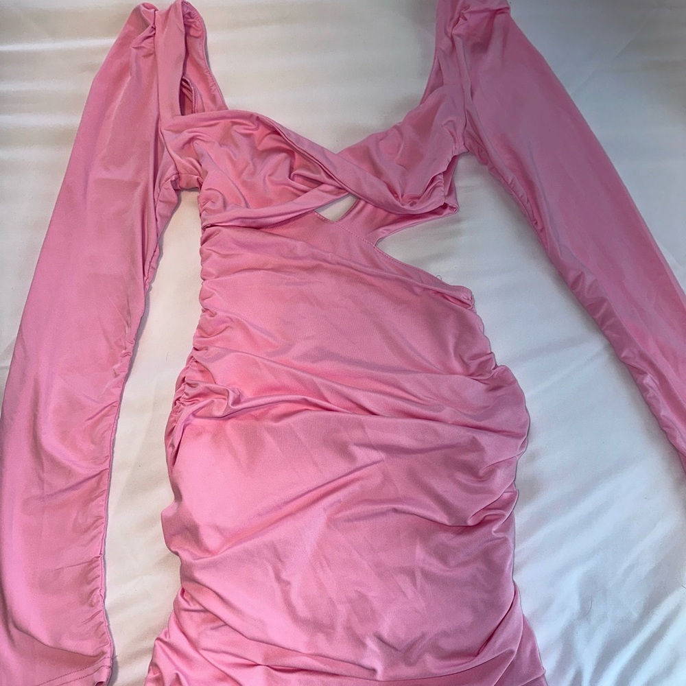 Pink Long Sleeve Cutout Dress